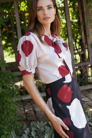 Silk Orchid-Print Pussy-Bow Blouse